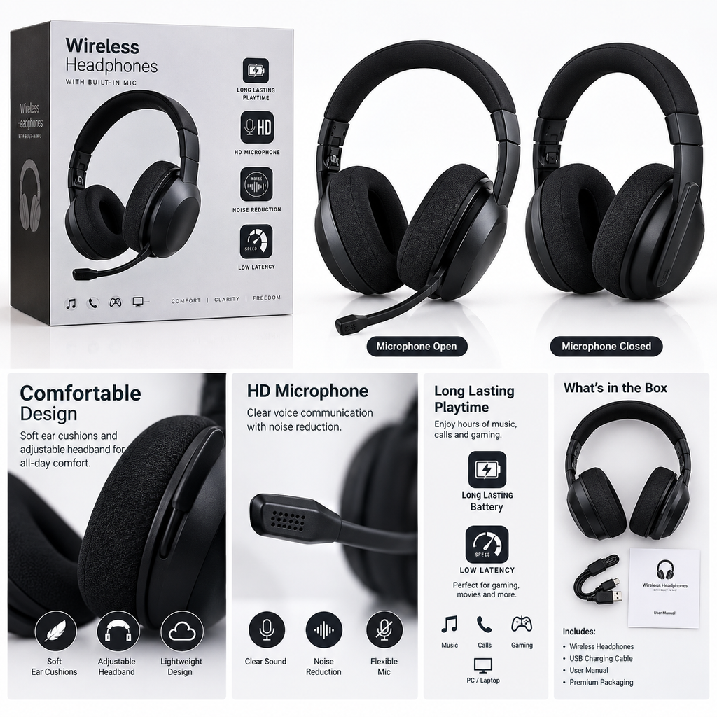 SPRISE Wireless Gaming & Music Headphones