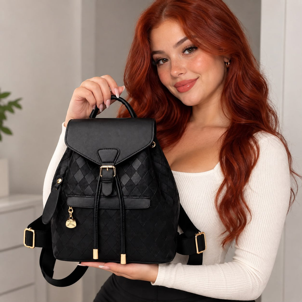 Elegant Women’s Quilted PU Leather Backpack & Shoulder Bag