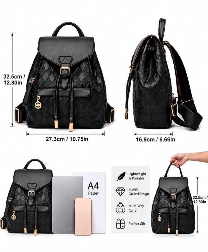 Elegant Women’s Quilted PU Leather Backpack & Shoulder Bag