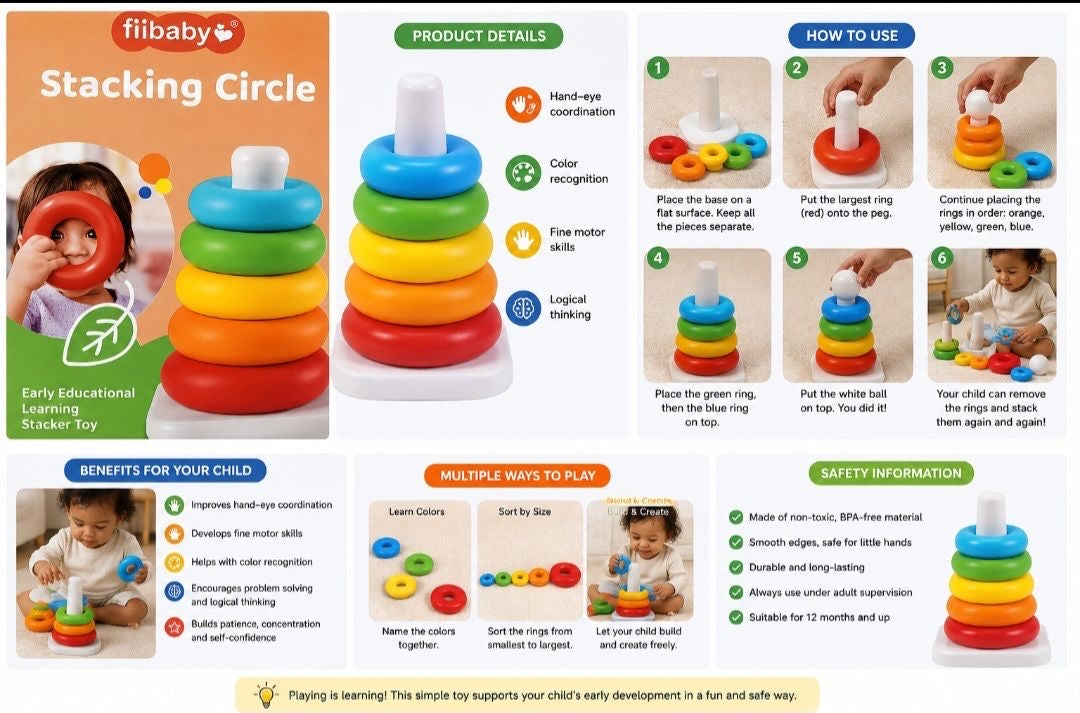 Tiibaby Stacking Circle – Early Educational Learning Stacker Toy for Babies